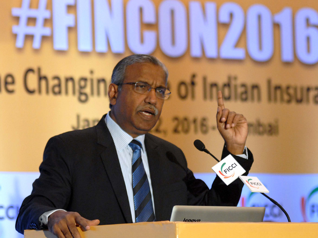 TS Vijayan, Chairman, IRDAI speaks at FICCI's Annual Insurance Conference. Photo: Kamlesh Pednekar